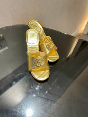 GG HIGH HEELS 70 IN SHINY GOLD LAMBSKIN GOLD HARDWARE WITH CRYSTALS