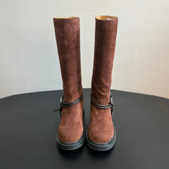 BOTTEGA VENETA 26S TALL BOOTS IN BROWN SUEDE