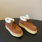 PRADA 25S HIGH-TOP SHOES 40 MM IN BROWN SUEDE SHEARLING-LINED