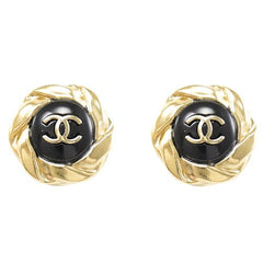 DOUBLE C MINI STUD GOLD BLACK EARRINGS