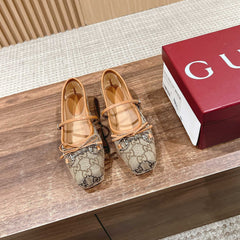 BALLET FLATS HORSEBIT IN BEIGE AND DARK BROWN CANVAS