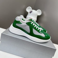 CHUNKY SOLE DESIGN SNEAKER IN GREEN AND WHITE MESH MIX LEATHER