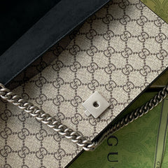 GG DIONYSUS SHOULDER BAG IN BEIGE CANVAS SILVER HARDWARE