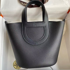 HERMES 25S IN THE LOOP 23 IN BLACK CALFSKIN SILVER HARDWARE TP3