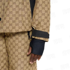 GG TECHNICAL FABRIC JACQUARD JACKET IN BEIGE AND DARK BROWN