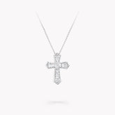 BAGUETTE CUT SILVER DIAMOND CROSS NECKLACE