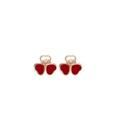 HAPPY HEART CARNELIAN EARRINGS PINK GOLD DIAMOND