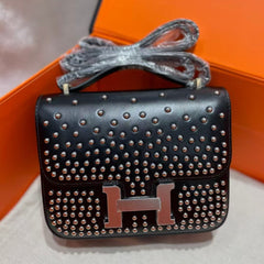 CONSTANCE CLOUTÉ BLACK BOX 24 IN BLACK CALFSKIN PALLADIUM HARDWARE