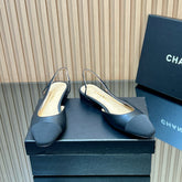 CHANEL 25S SLINGBACK SHOE FLATS IN BLACK SILK