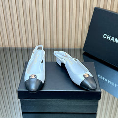 CHANEL 25S SLINGBACK SHOE 45MM IN WHITE CALFSKIN GOLD HARDWRE