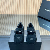 CHANEL 25S FURRY MARY JANE SHOES IN BLACK SUEDE