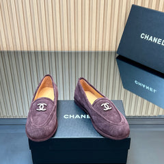 CHANEL 25S TEDDY LOAFER 15MM IN DARK PURPLE SUEDE SILVER HARDWRE