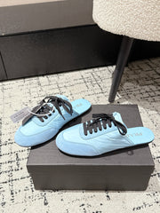 PRADA 25S DEXUN MULE IN LIGHT BLUE SUEDE LEATHER