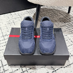 PRADA 25S MEN SNEAKERS LOGO IN NAVY BLUE NUBUCK AND CANVAS