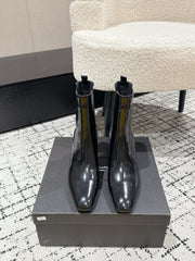 YSL 25S HEELED ANKLE BOOTS 70 MM IN BLACK SHINY LAMBSKIN
