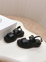 PRADA 25S SANDALS IN BLACK CALFSKIN LOGO