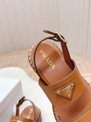 PRADA 25S SANDALS IN LIGHT TAN CALFSKIN LOGO