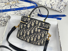 DIOR 25S CD SIGNATURE VANITY 16 IN BLUE DIOR OBLIQUE JACQUARD CANVAS
