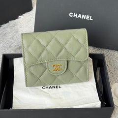 CHANEL 25S CF SMALL TRI FOLD WALLET 11 IN MOSS GREEN CAVIAR GOLD HARDWARE