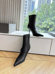 BALENCIAGA 25S ANKLE BOOTS WITH ZIPPER IN BLACK COW LEATHER SILVER HARDWARE