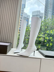 BALENCIAGA 25S HIGH BOOTS WITH ZIPPER IN WHITE COW LEATHER