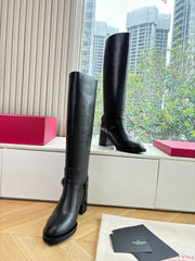 VALENTINO 25S HIGH-CUT SIGNATURE LOGO BOOTS 60 MM IN BLACK CALFSKIN WITH GOLD HARDWARE