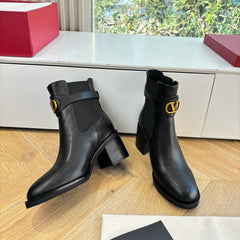 VALENTINO 25S SIGNATURE LOGO BOOTS 60 MM IN BLACK CALFSKIN WITH GOLD HARDWARE