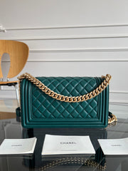 CHANEL 25S BOY BAG 25 IN DARK GREEN LAMBSKIN