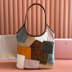 MIUMIU 26S IVY TOTE BAG 60 IN COGNAC CALFSKIN PATCHWORK GOLD HARDWARE