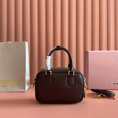 MIUMIU 26S ARCADIE BAG 19 IN DARK BROWN CALFSKIN GOLD HARDWARE