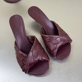 BLINK HIGH 5 CM MULE IN MAHOGANY RED INTRECCIATO LEATHER