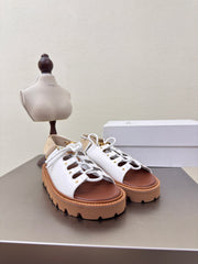 CELINE 25S BILLIE CHUNKY SANDAL IN WHITE CALFSKIN AND TEXTILE
