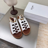 CELINE 25S BILLIE CHUNKY SANDAL IN WHITE CALFSKIN AND TEXTILE