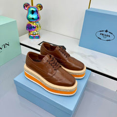 PRADA 25S FLAT WEDGE SHOES 60MM IN DARK BROWN CALFSKIN