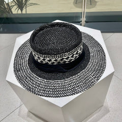WIDE BRIM HAT MODEL 652048 IN BLACK AND WHITE WOVEN STRAW
