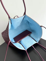 PINACOTECA REVERSIBLE TOTE BAG 43 IN MADDER BROWN LAMBSKIN AND LIGHT BLUE SUEDE