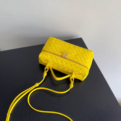 BOTTEGA VENETA 25S BANG BANG 22 IN LEMON YELLOW INTRECCIATO CALFSKIN GOLD HARDWARE