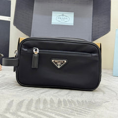 PRADA 25S CLUTCH BAG 22 IN BLACK NYLON SILVER HARDWARE