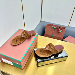 FLIP FLOPS IN BROWN SUEDE AND HARDWARE SILVER