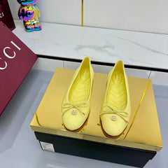 GG BALLET FLATS 25S IN YELLOW LAMBSKIN MIX GLOSSY LEATHER WITH BOW