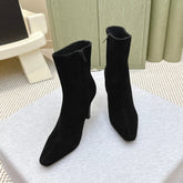 YSL 25S HEELED ANKLE BOOTS 75 MM IN BLACK SUEDE