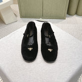 PRADA 25S MARY JANE BALLET FLATS IN BLACK FUR