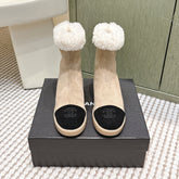 CHANEL 25S CALF-HIGH BOOTS IN BLACK AND BEIGE SUEDE LINED WITH SHEEPSKIN