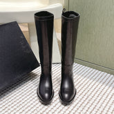 CHANEL 25S KNEE-HIGH BOOTS IN BLACK CALFSKIN