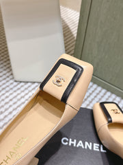 CHANEL 25S SLINGBACK SHOES 90MM IN BEIGE CALFSKIN SQUARE TOE GOLD HARDWARE