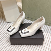 CHANEL 25S SLINGBACK SHOES 90MM IN WHITE CALFSKIN SQUARE TOE GOLD HARDWARE