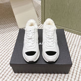 CHANEL 25S SNEAKERS IN WHITE SYNTHETIC FABRIC AND CALFSKIN BLACK SUEDE