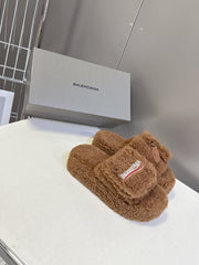 BALENCIAGA 25S SLIPPERS IN BROWN FAUX SHEARLING