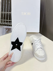 DIOR 25S DIOR STAR SNEAKERS IN WHITE LAMBSKIN AND WOOL