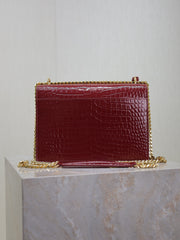 YSL 25S SUNSET MEDIUM 22 IN CRIMSON RED CROCODILE-EMBOSSED CALFSKIN GOLD HARDWARE